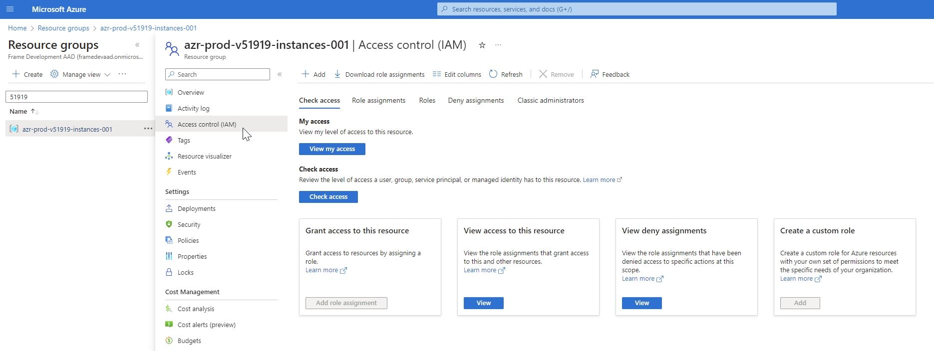 Azure Portal - Resource Groups - Access Control (IAM)