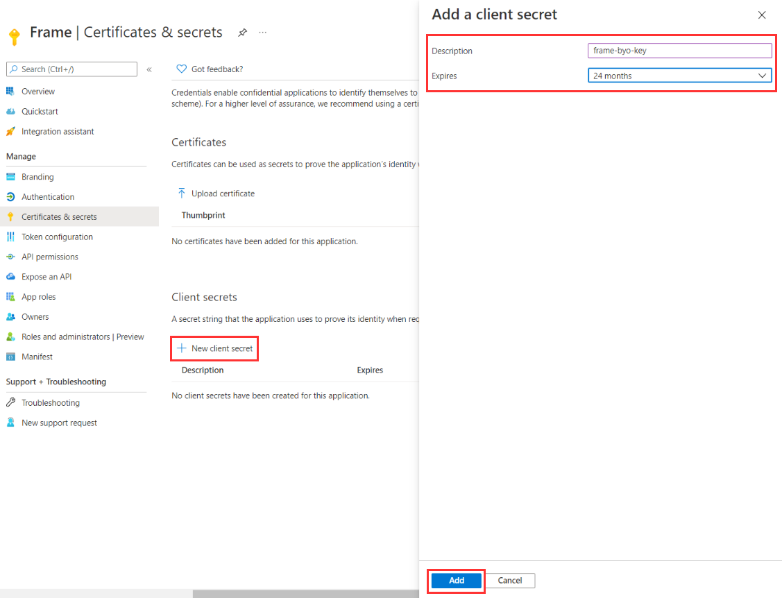 Azure Portal - Certificates &amp; secrets