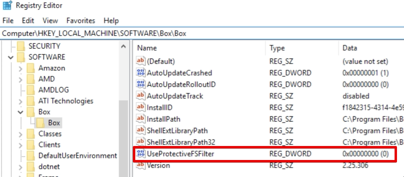 Registry path to disable UseProtectiveFSFilter