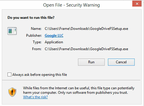 Open File security warning, click run