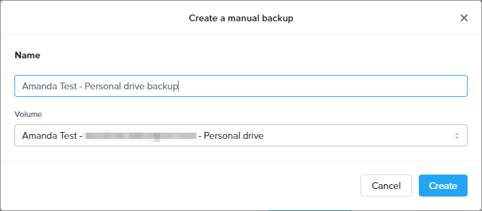 Manually create a new backup of a volume